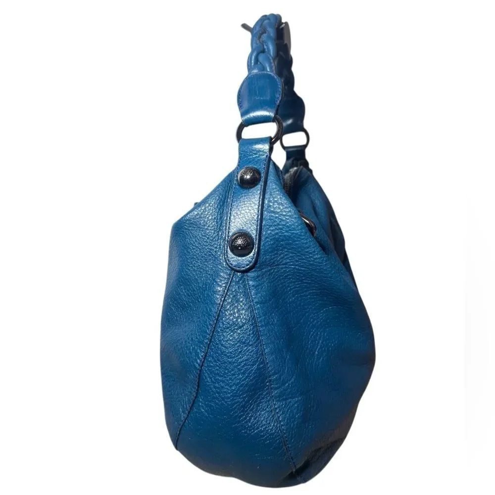 MULBERRY Shiny Blue Petrol Leather Daria Hobo Bag Braided Strap Auth